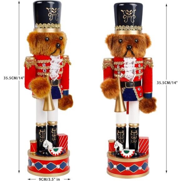 Christmas Nutcracker Figures, 14 Inch Wooden Nutcracker Bear Trumpeter Ornaments - Picture 3 of 7